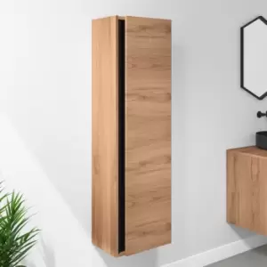 Image of Wood Effect Wall Mounted Tall Bathroom Cabinet 420mm - Roxbi