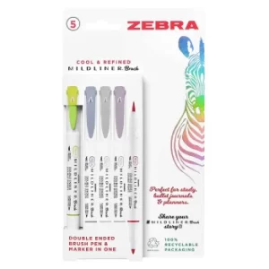 Image of Zebra Cool and Refined Mildliner Double Ended Brush Pen and Fine Marker Pack of 5