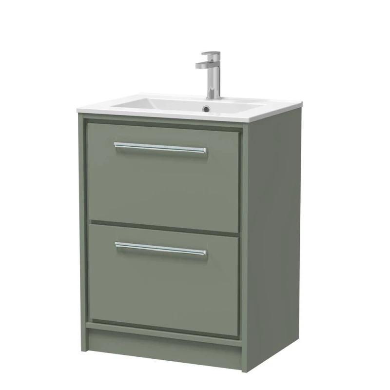 Image of Balterley Bathroom Floor 2 Soft Close Drawer Vanity Unit & Basin, Green, 600mm in Green Green Unisex