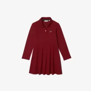Image of Girls' Lacoste Polo Collar Pique Dress Size 12 yrs Bordeaux