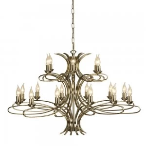 Image of 18 Light Chandelier Brushed Brass Effect Plate Finish, E14