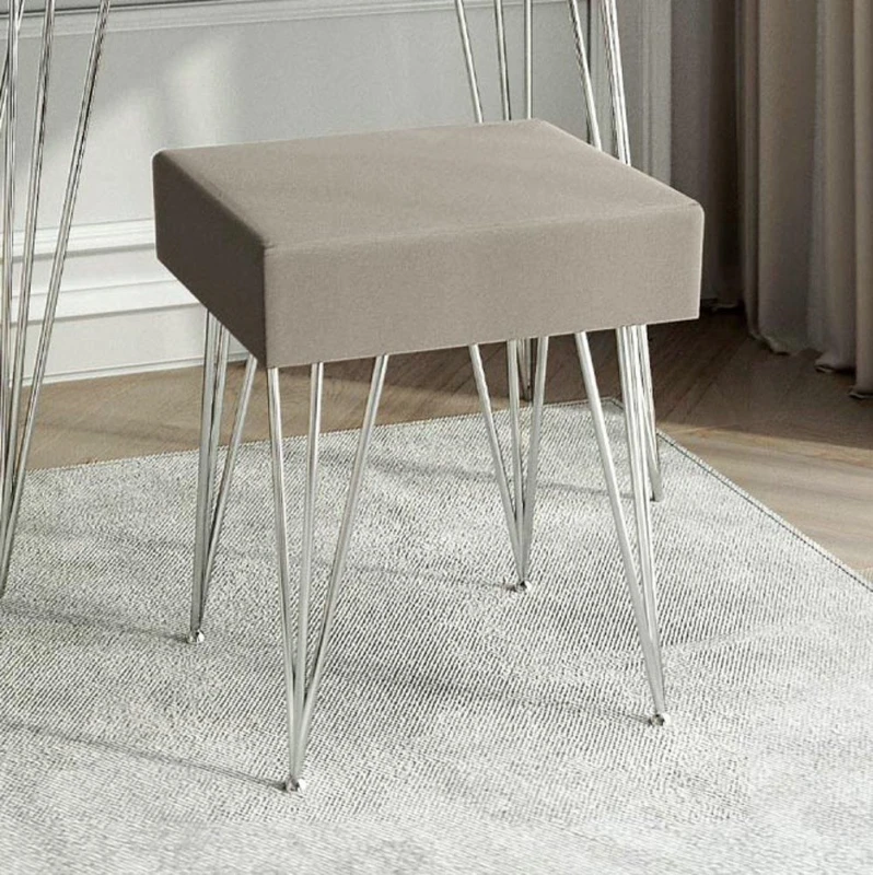 Image of CARME HOME Olivia Velvet Padded Stool Dove grey velvet seat Silver hairpin Silver unisex