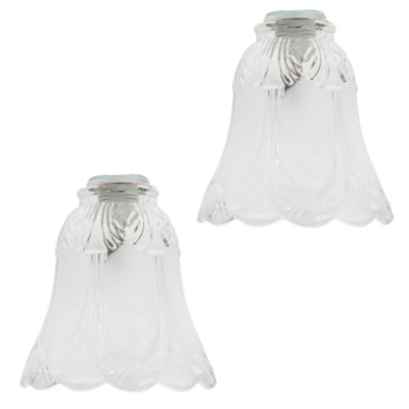 Image of Happy Homewares Pair Of Frosted And Clear Glass Shades With Floral Design For E14 And E27