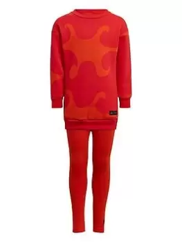 Image of adidas Younger Girls Marimekko Crew And Tight Set, Dark Orange, Size 7-8 Years, Women