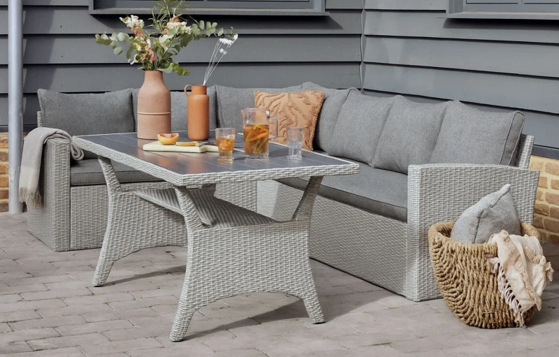 Image of Mint Outdoor Stockholm Outdoor Lounge Set- 6 Seats Removable Cushions Garden Rattan- Grey Grey Unisex