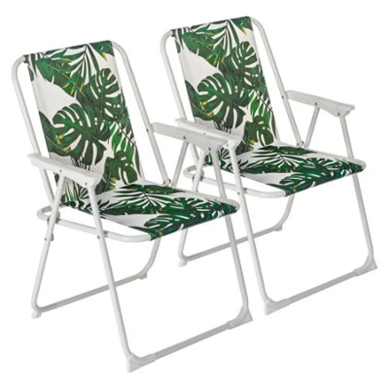Image of Harbour Housewares Folding Metal Beach Chairs - Banana Leaf - Pack Of 2