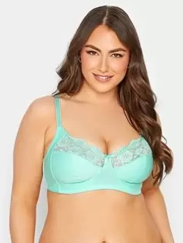 Image of Yours Non Wired Cotton Lace Trim Bra, Green, Size 42C, Women