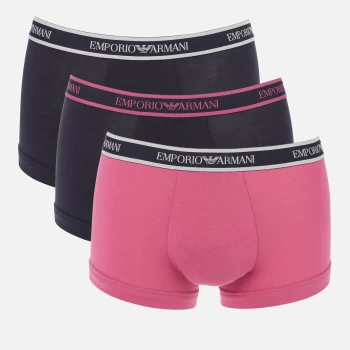Image of Emporio Armani Mens 3 Pack Core Logoband Trunks - Marine/Azalea/Marine - S