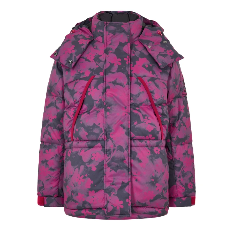 Image of Timberland Womens Print Puffer Rain Anorak Floral Red Beet female 8 (XS)
