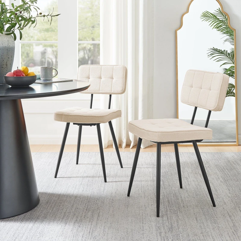 Image of FurnitureboxUK FurnitureboxUK Braxton 2x Cream Boucle Fabric Black Leg Dining Chair Cream One Size Unisex 5056657188566