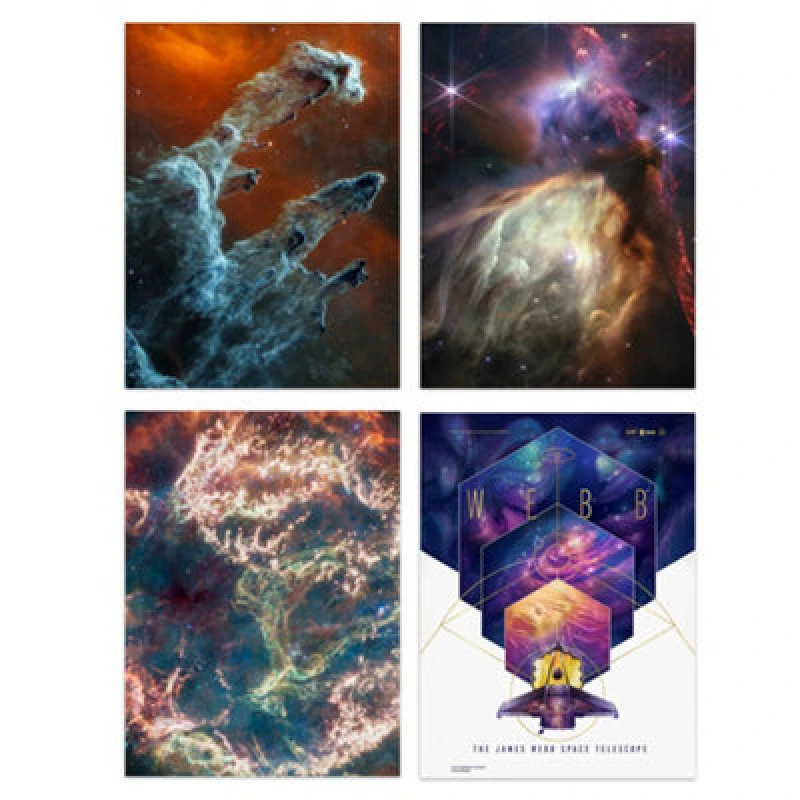 Image of Artery8 Wall Art Print Set Of 4 Nasa James Webb Telescope Pillars Of Creation Rho Ophiuchi Cloud Complex Cassiopeia A Images