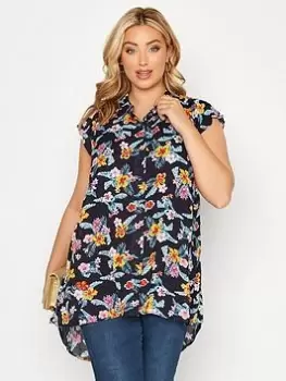Image of Yours Dip Hem Shirt - Floral, Black, Size 20, Women