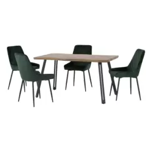 Image of Quebec Wave Rectangular Dining Table with 4 Avery Chairs Emerald Green