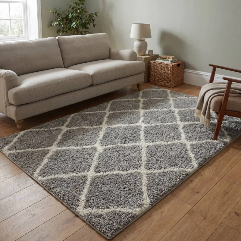 Image of THE RUGS Soft Moroccan Shaggy Rugs & Runners Grey & Ivory Living Room Size: 80cm x 300cm Grey Unisex 80cm x 300 cm