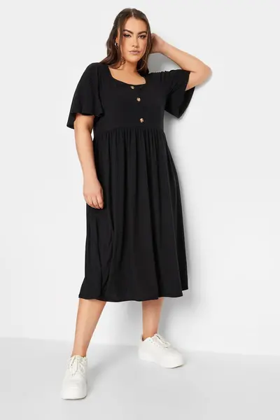 Image of Yours Ribbed Square Neck Midi Dress Black