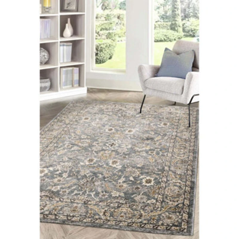 Image of Melrose Traditional Medallion Grey Design Living Indoor Medium Area Rug 120/180Cm