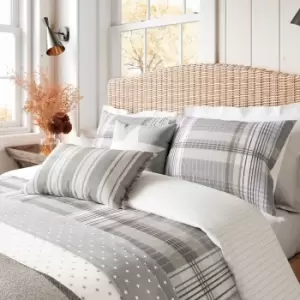 Image of Helena Springfield Brushed Check Double Duvet Cover Set, Grey