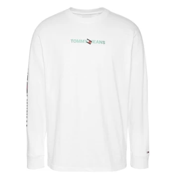 Image of Tommy Jeans Long Sleeve Logo T Shirt - White YBR