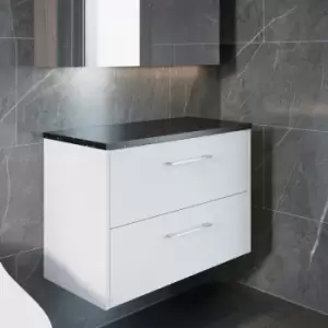 Image of Juno Wall Hung 2-Drawer Vanity Unit with Sparkling Black Worktop 800mm Wide - White Ash - Hudson Reed