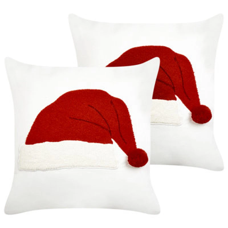 Image of Beliani Set Of 2 Decorative Cushions Pretzel Cotton 45 X 45cm White Christmas Motif