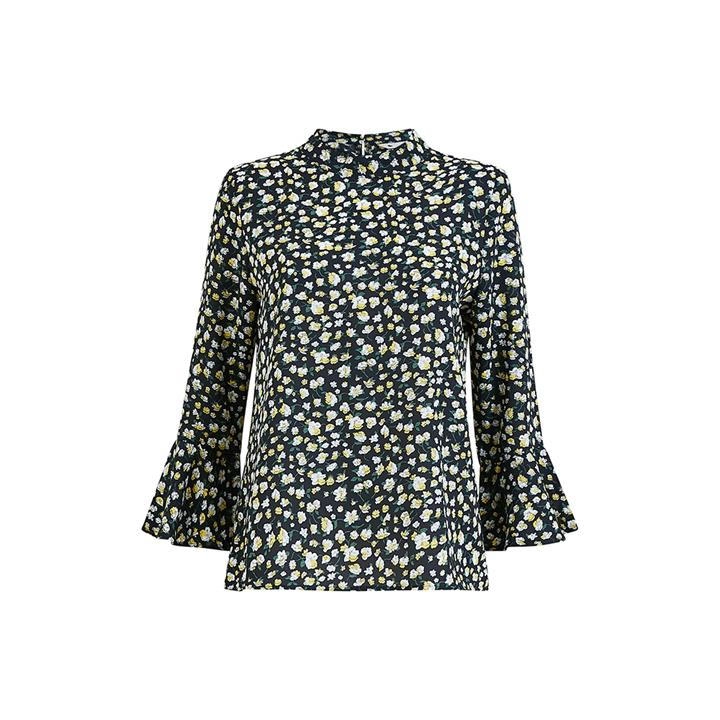 Image of Yumi Black Floral Fluted Blouse - 8