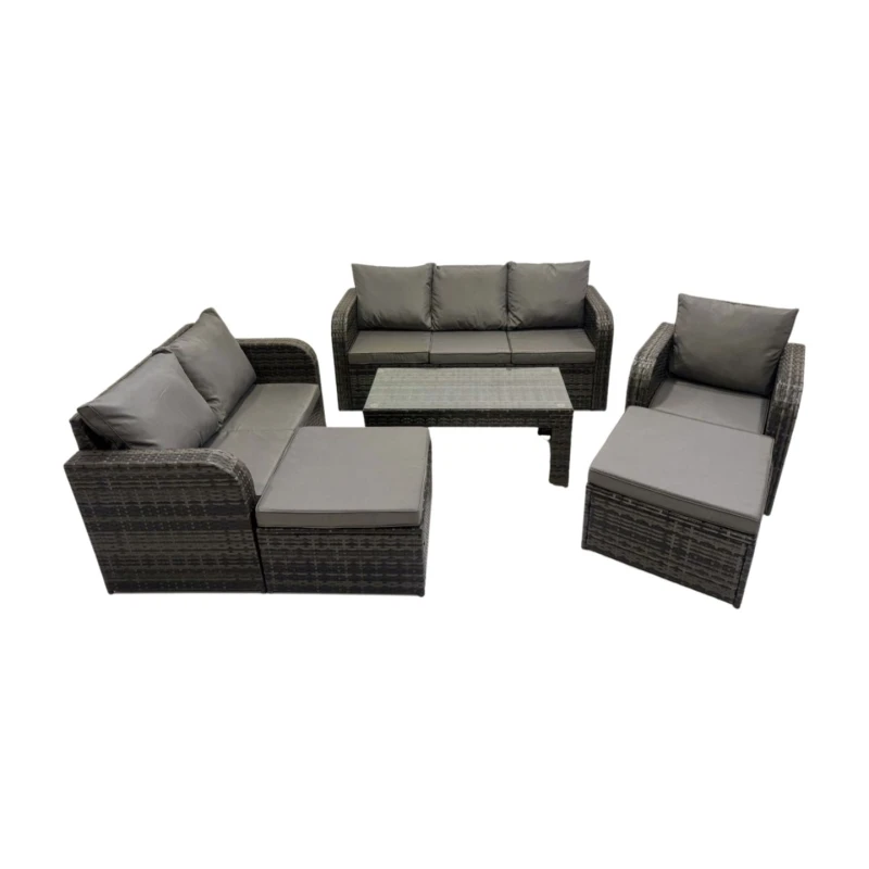 Image of Fimous 3 Seater Sofa Love Sofa Coffee Table with 2 Big Footstools in Dark Grey Dark Grey Unisex