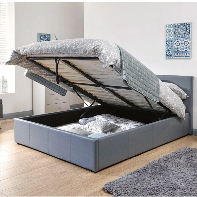 Image of GFW End Lift Single Ottoman Grey PU Bed & Bonnel Mattress, Grey EL090GRSB