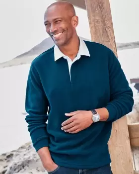 Image of Cotton Traders Mens Fleece Rugby in Blue