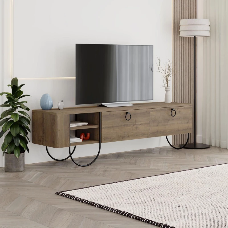 Image of FWStyle FWStyle 2 Door Dark Oak Modern TV Unit Stand in Brown Brown One Size Unisex 8683628019795