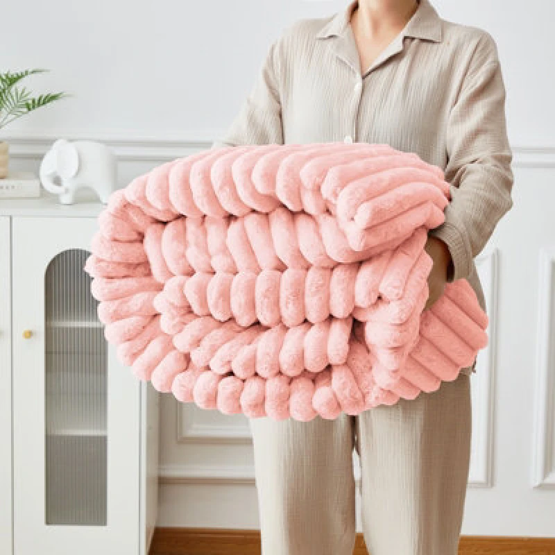 Image of Ezysleep Ezysleep Super Soft Luxury Faux Fur Stripe Throw in Pink Size: Extra Large Pink Extra Large Unisex 0721545366924