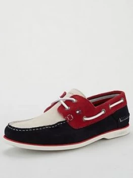 Image of Tommy Hilfiger Classic Suede Boat Shoes - Navy/Red/White