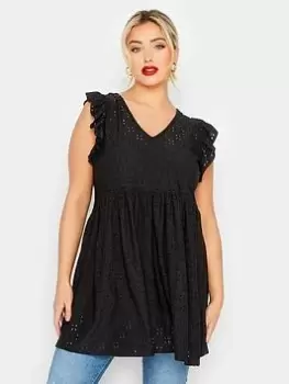 Image of Yours Anglaise Frill Top Black, Size 22-24, Women