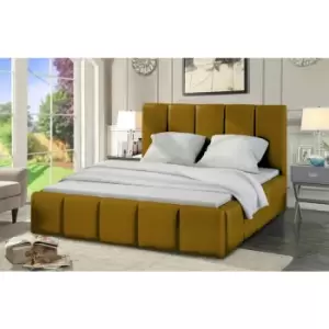 Image of Envisage Trade - Lurita Upholstered Beds - Plush Velvet, Small Double Size Frame, Mustard - Mustard