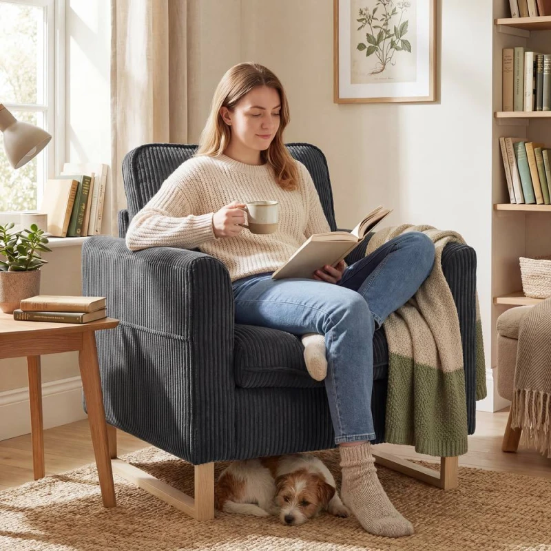 Image of HOMCOM Accent Chair with Metal Legs & Spring Dark Grey Size: Armchair Dark Grey Unisex Armchair