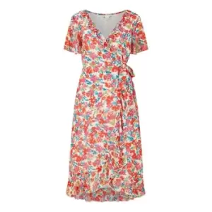 Image of Yumi White Floral Wrap Midi Dress - White