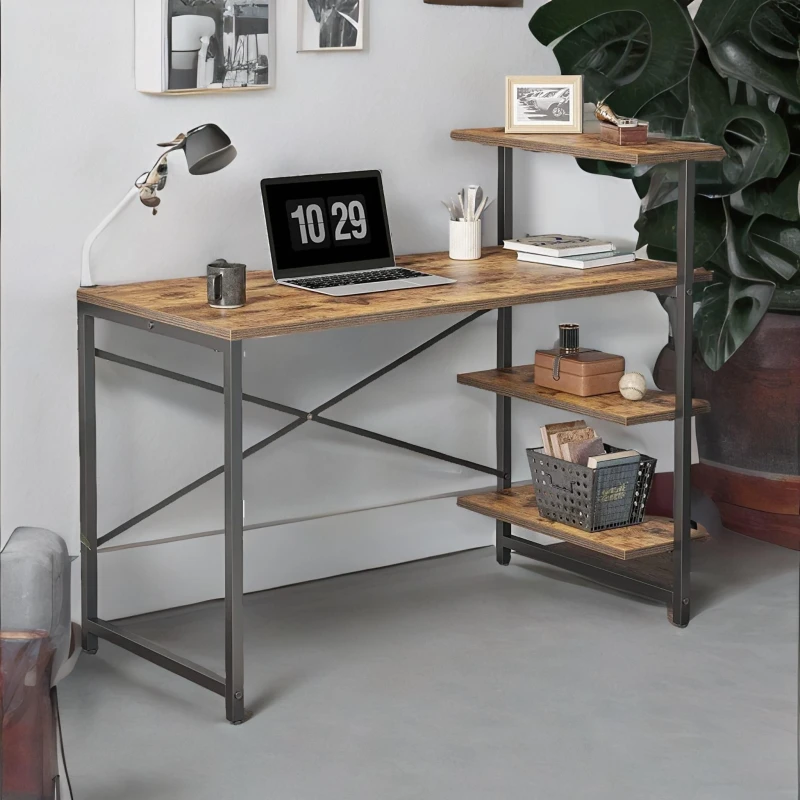 Image of Rafaelo Mobilia Industrial 4 Tier Writing Desk With Steel Frame in Brown Brown Unisex