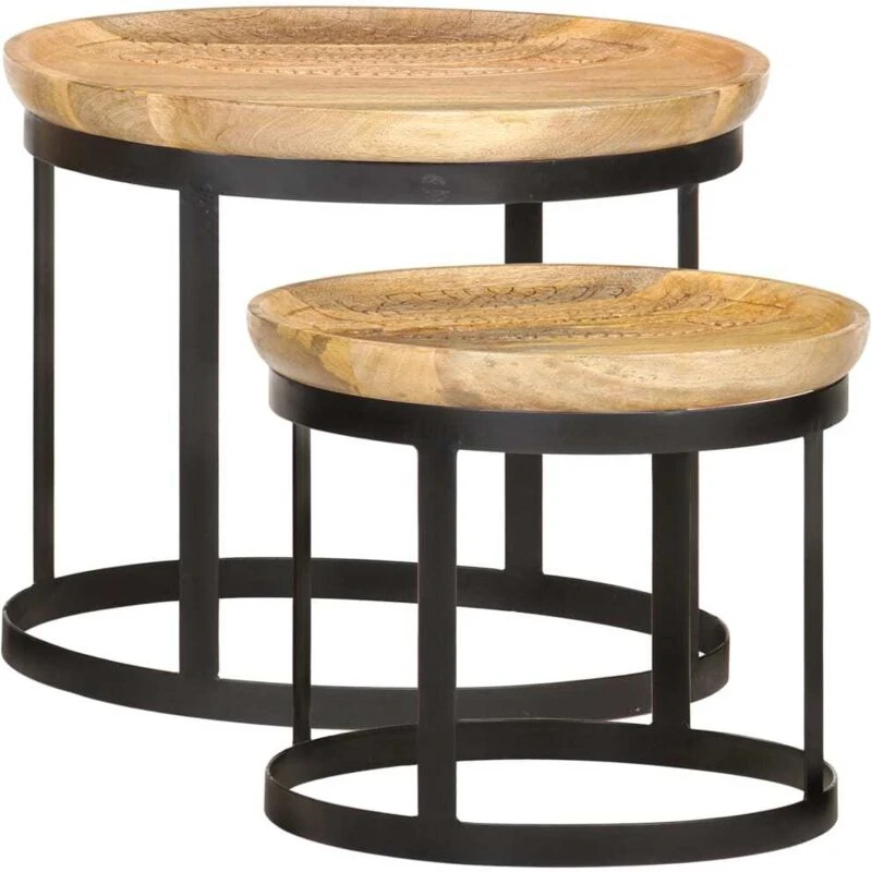 Image of VIDAXL Vidaxl - Round Side Tables 2 pcs Solid Mango Wood and Steel 8719883866178