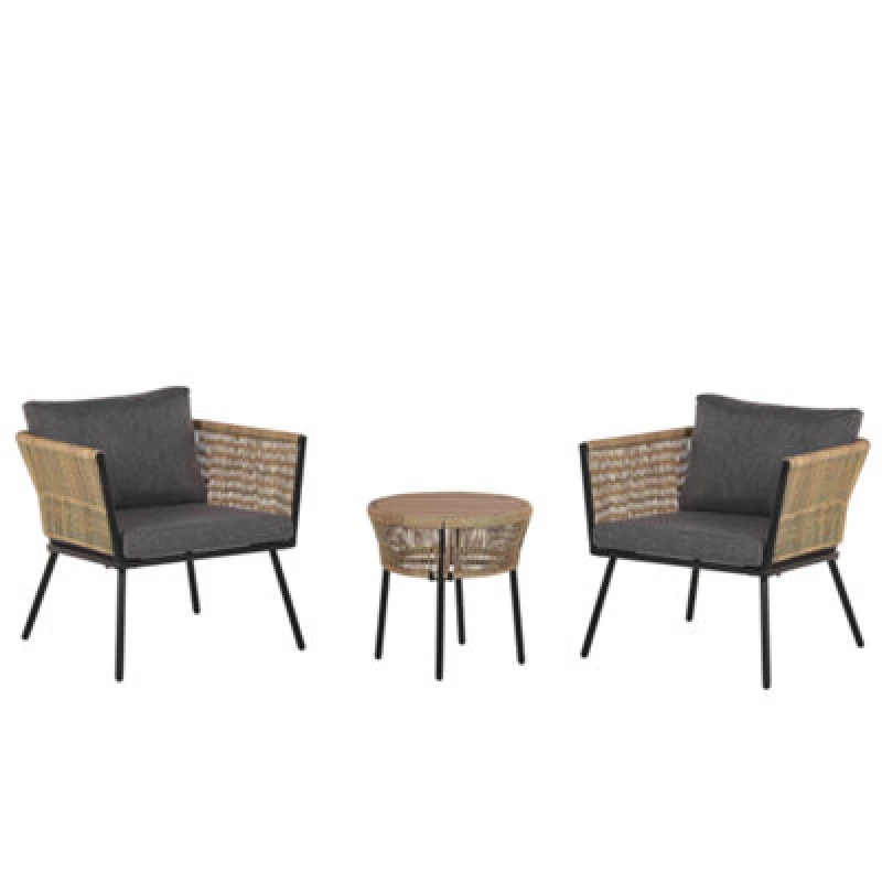 Image of Beliani Bistro Set With Cushions Gargano Pe Rattan Light Brown