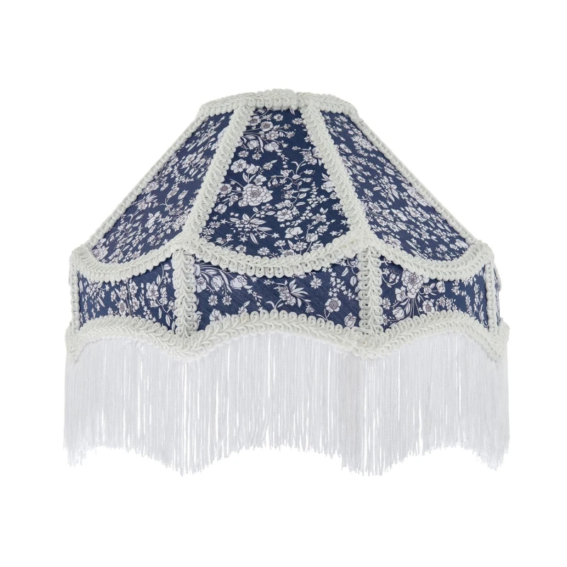 Image of Happy Homewares Classic Handmade Victorian Empire Lamp Shade in Soft Cotton with Tassels in Midnight Size: 12" Midnight Unisex 12"