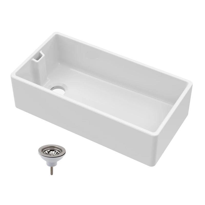 Image of Balterley 1 Bowl Fireclay Belfast Sink Waste 895mm x 460mm x 254mm in White White Unisex
