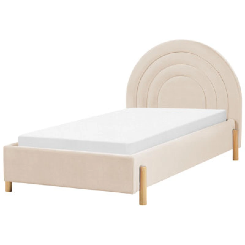 Image of Beliani Kids Bed Velvet Anet 90 X 200 Cm (Eu Single) Beige