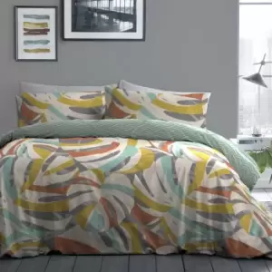 Image of Fusion Akito Abstract Floral Leaf Print Easy Care Reversible Duvet Cover Set, Multi, Double