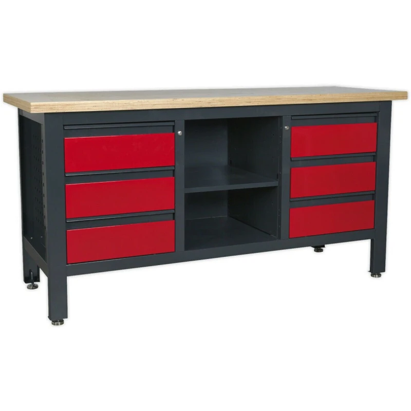 Image of Loops Fully Lockable Workstation- 6 Drawers & Adjustable Shelf Storage - MDF Work Top Multi