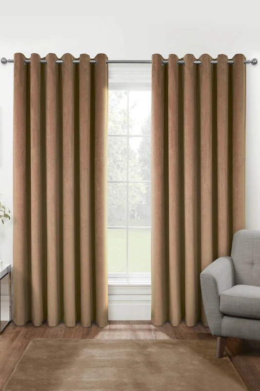 Image of Homescapes Thermal 100% Blackout Velvet Curtains in Beige Size: 167cm width x 183cm drop Beige Unisex 167cm width x 183cm drop