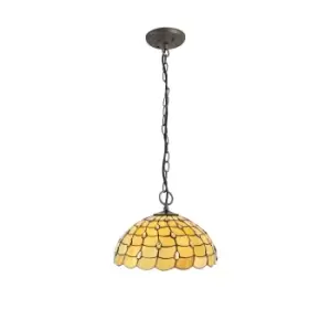 Image of 3 Light Downlighter Ceiling Pendant E27 With 50cm Tiffany Shade, Beige, Clear Crystal, Aged Antique Brass