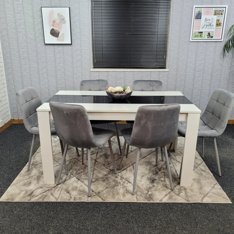 Image of KOSY KOALA Kitchen Dining Table Set Of 6 Wooden Table and Velvet Tufted Chairs Multi