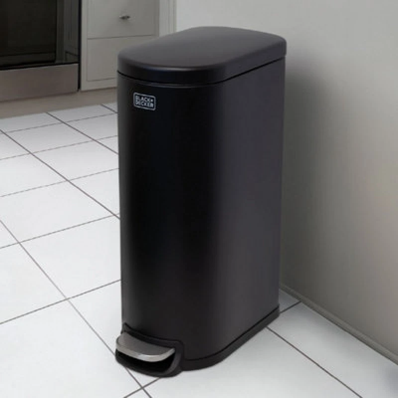 Image of Black+Decker 30 Litre Slimline Pedal Bin - Black