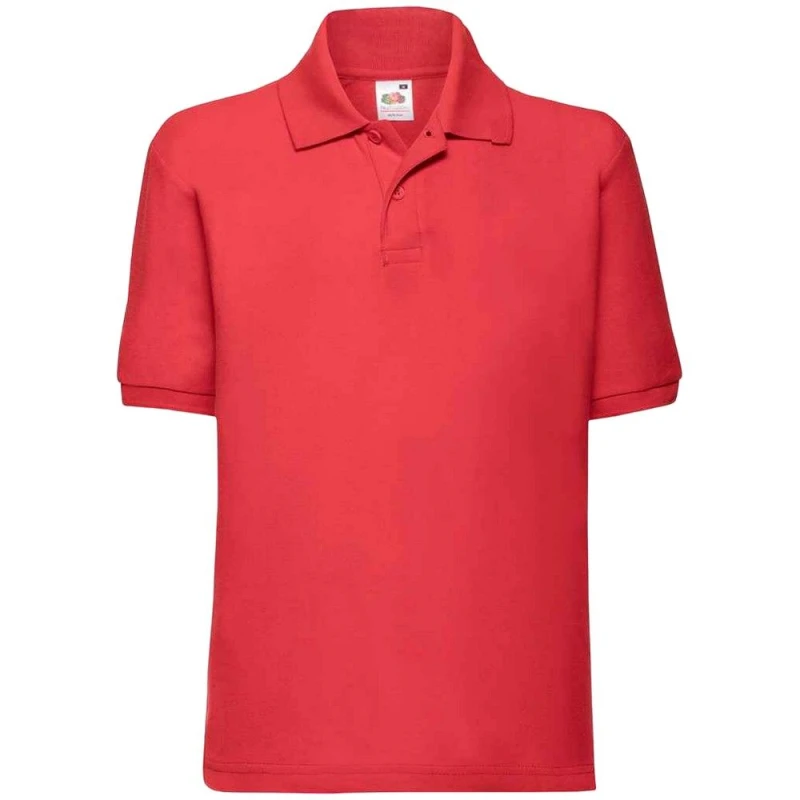Image of Fruit of the Loom Poly Cotton Pique Polo Shirt in Red Size: 12-13 Years Red Unisex 12-13 Years