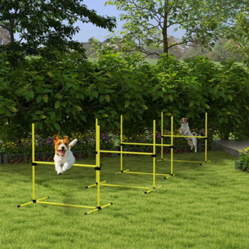 Image of PawHut Dog Agility Equipment Training Height Adjustable Jumps Hurdle 4 Pieces with Carrying Bag for Outdoor, Yellow, Yellow D07-018V00YL