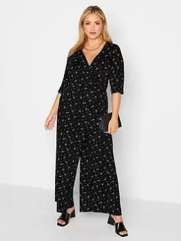 Image of Yours Culotte Jumpsuit - Print/Pink Ditsy, Black, Size 30-32, Women